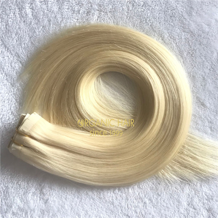 Custom pu skin weft with clip best cuticle intact hair extensions A199